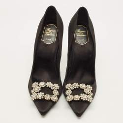 مملوكة مسبقًا حذاء كعب عالي روجر فيفييه ساتان أسود مزخرف بمقاس 41