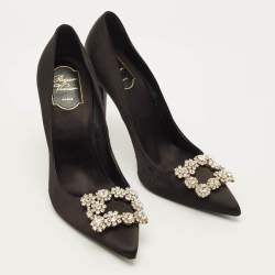 مملوكة مسبقًا حذاء كعب عالي روجر فيفييه ساتان أسود مزخرف بمقاس 41