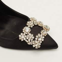 مملوكة مسبقًا حذاء كعب عالي روجر فيفييه ساتان أسود مزخرف بمقاس 41