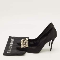 مملوكة مسبقًا حذاء كعب عالي روجر فيفييه ساتان أسود مزخرف بمقاس 41