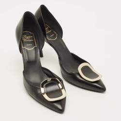 Pre Owned حذاء كعب عالي روجر فيفييه جلد أسود برشام دورسي مقاس 37.5