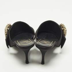 Pre Owned Roger Vivier Size 36 Black Satin Buckle Crystal Embellished Mules