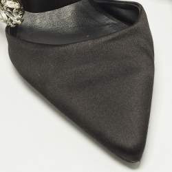 Pre Owned Roger Vivier Size 36 Black Satin Buckle Crystal Embellished Mules