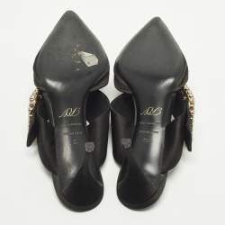 Pre Owned Roger Vivier Size 36 Black Satin Buckle Crystal Embellished Mules