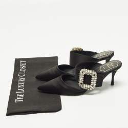 Pre Owned Roger Vivier Size 36 Black Satin Buckle Crystal Embellished Mules