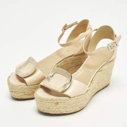 Pre Owned Roger Vivier Chips Size 36 Beige Leather Wedge Sandals
