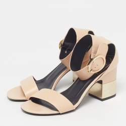 Pre Owned Roger Vivier Size 36 Pink Leather Block Heel Ankle Strap Sandals