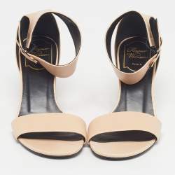 Pre Owned Roger Vivier Size 36 Pink Leather Block Heel Ankle Strap Sandals