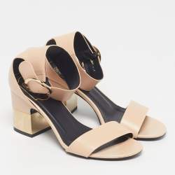 Pre Owned Roger Vivier Size 36 Pink Leather Block Heel Ankle Strap Sandals