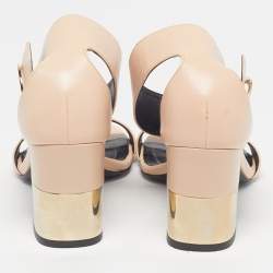 Pre Owned Roger Vivier Size 36 Pink Leather Block Heel Ankle Strap Sandals