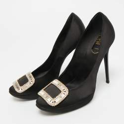 Pre Owned Roger Vivier Limelight Size 39.5 Black Satin Crystal Embellished Platform Pumps