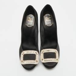 Pre Owned Roger Vivier Limelight Size 39.5 Black Satin Crystal Embellished Platform Pumps