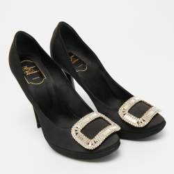 Pre Owned Roger Vivier Limelight Size 39.5 Black Satin Crystal Embellished Platform Pumps
