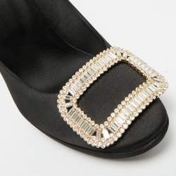 Pre Owned Roger Vivier Limelight Size 39.5 Black Satin Crystal Embellished Platform Pumps