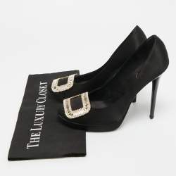 Pre Owned Roger Vivier Limelight Size 39.5 Black Satin Crystal Embellished Platform Pumps