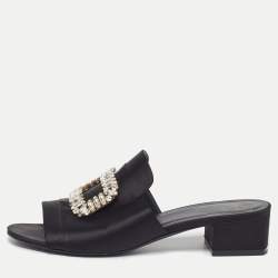 مملوكة مسبقًا صندل سلايد روجر فيفييه مزخرف كريستال ساتان أسود مقاس 41