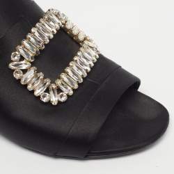 مملوكة مسبقًا صندل سلايد روجر فيفييه مزخرف كريستال ساتان أسود مقاس 41