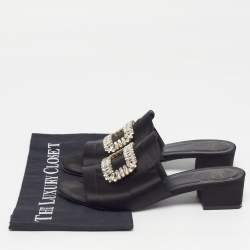 مملوكة مسبقًا صندل سلايد روجر فيفييه مزخرف كريستال ساتان أسود مقاس 41