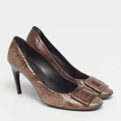 Pre Owned Roger Vivier Trompette Size 39 Brown Snakeskin Leather Pumps