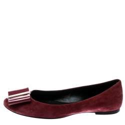 Pre Owned Roger Vivier Burgundy Suede Bow Ballet Flats Size 36