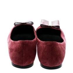 Pre Owned Roger Vivier Burgundy Suede Bow Ballet Flats Size 36