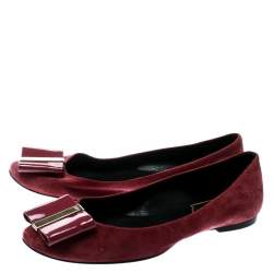 Pre Owned Roger Vivier Burgundy Suede Bow Ballet Flats Size 36