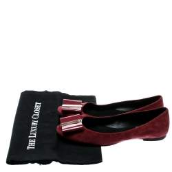 Pre Owned Roger Vivier Burgundy Suede Bow Ballet Flats Size 36