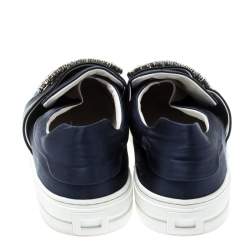 Roger Vivier Blue Satin Sneaky Viv Embellished Slip On Sneakers Size 37