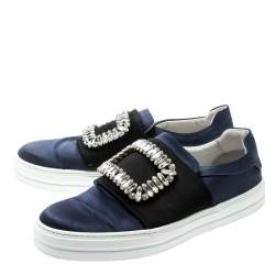 Roger Vivier Blue Satin Sneaky Viv Embellished Slip On Sneakers Size 37