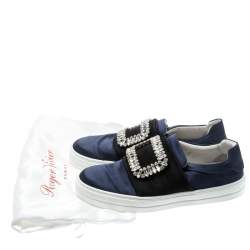 Roger Vivier Blue Satin Sneaky Viv Embellished Slip On Sneakers Size 37