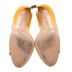 Pre Owned Roger Vivier Yellow Leather Peep Toe Pumps 37.5