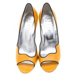 Pre Owned Roger Vivier Yellow Leather Peep Toe Pumps 37.5