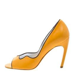 Pre Owned Roger Vivier Yellow Leather Peep Toe Pumps 37.5