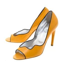Pre Owned Roger Vivier Yellow Leather Peep Toe Pumps 37.5