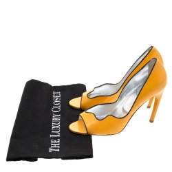 Pre Owned Roger Vivier Yellow Leather Peep Toe Pumps 37.5