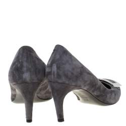 Pre Owned Roger Vivier Grey Suede Buckle Pumps Size 40