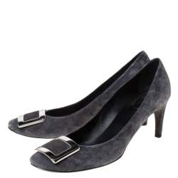 Pre Owned Roger Vivier Grey Suede Buckle Pumps Size 40
