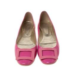 Pre Owned Roger Vivier Pink Patent Leather Gommette Ballet Flats Size 40