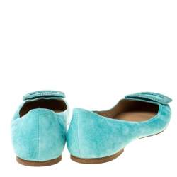 Roger Vivier Vert Blue Suede Belle Ballet Flats Size 40
