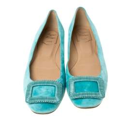 Roger Vivier Vert Blue Suede Belle Ballet Flats Size 40