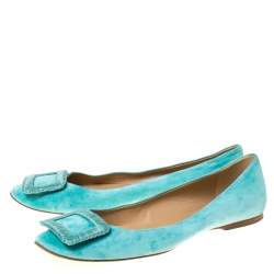 Roger Vivier Vert Blue Suede Belle Ballet Flats Size 40