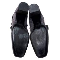 Pre Owned Roger Vivier Grey Suede Polly Side Buckle Ankle Boots Size 37