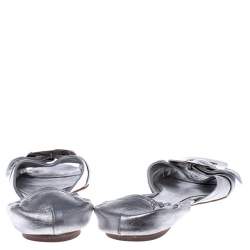 Roger Vivier Silver Metallic Leather Chip Detail Open Toe Flats Size 36