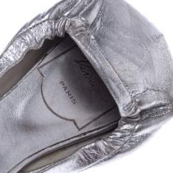 Roger Vivier Silver Metallic Leather Chip Detail Open Toe Flats Size 36