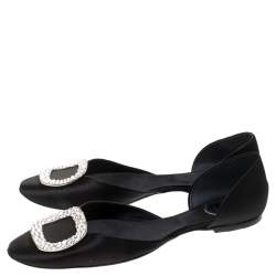 Roger Vivier Black Satin Crystal Embellished Chip Flats Size 42