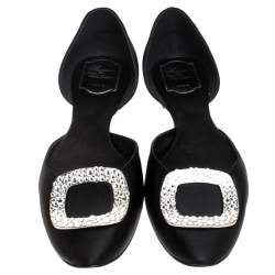 Roger Vivier Black Satin Crystal Embellished Chip Flats Size 42