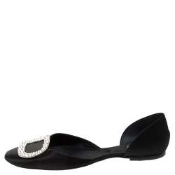 Roger Vivier Black Satin Crystal Embellished Chip Flats Size 42