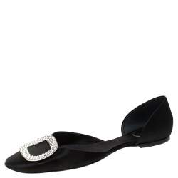 Roger Vivier Black Satin Crystal Embellished Chip Flats Size 42