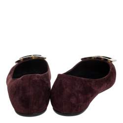 Roger Vivier Burgundy Suede Tortoise Shell Buckle Ballet Flats Size 38
