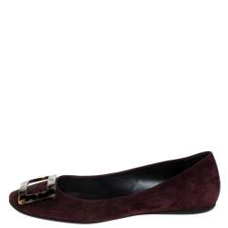 Roger Vivier Burgundy Suede Tortoise Shell Buckle Ballet Flats Size 38